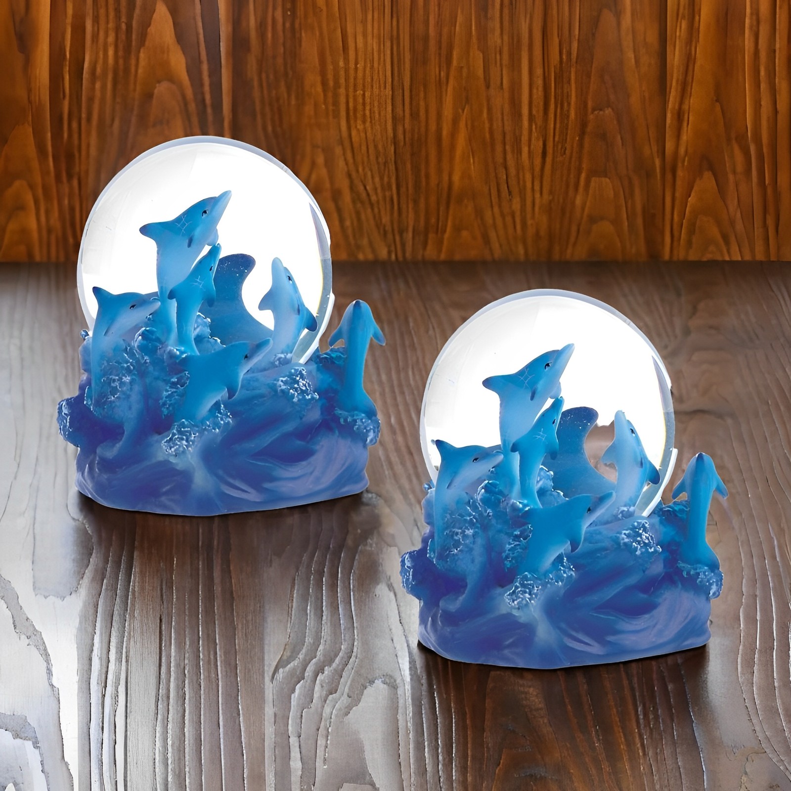 2-PC Gift Set 4″H Dolphin Glitter Snow Globe Ornament Home Decor Unique Gift