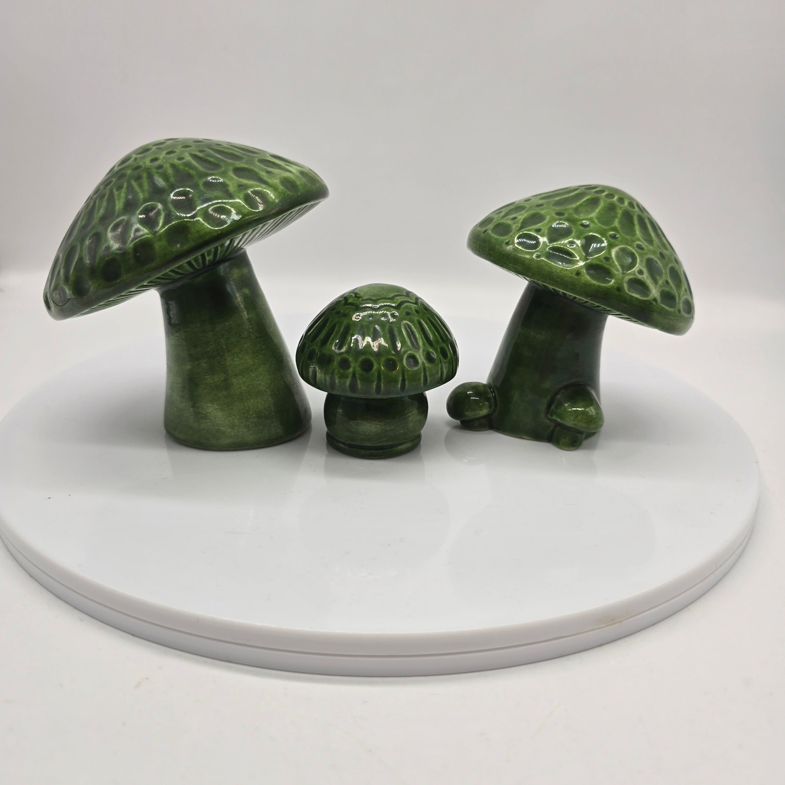 Vintage Ceramic Mushroom Figurine Set of 3 Mid Century Cottagecore Home 1973 MCM