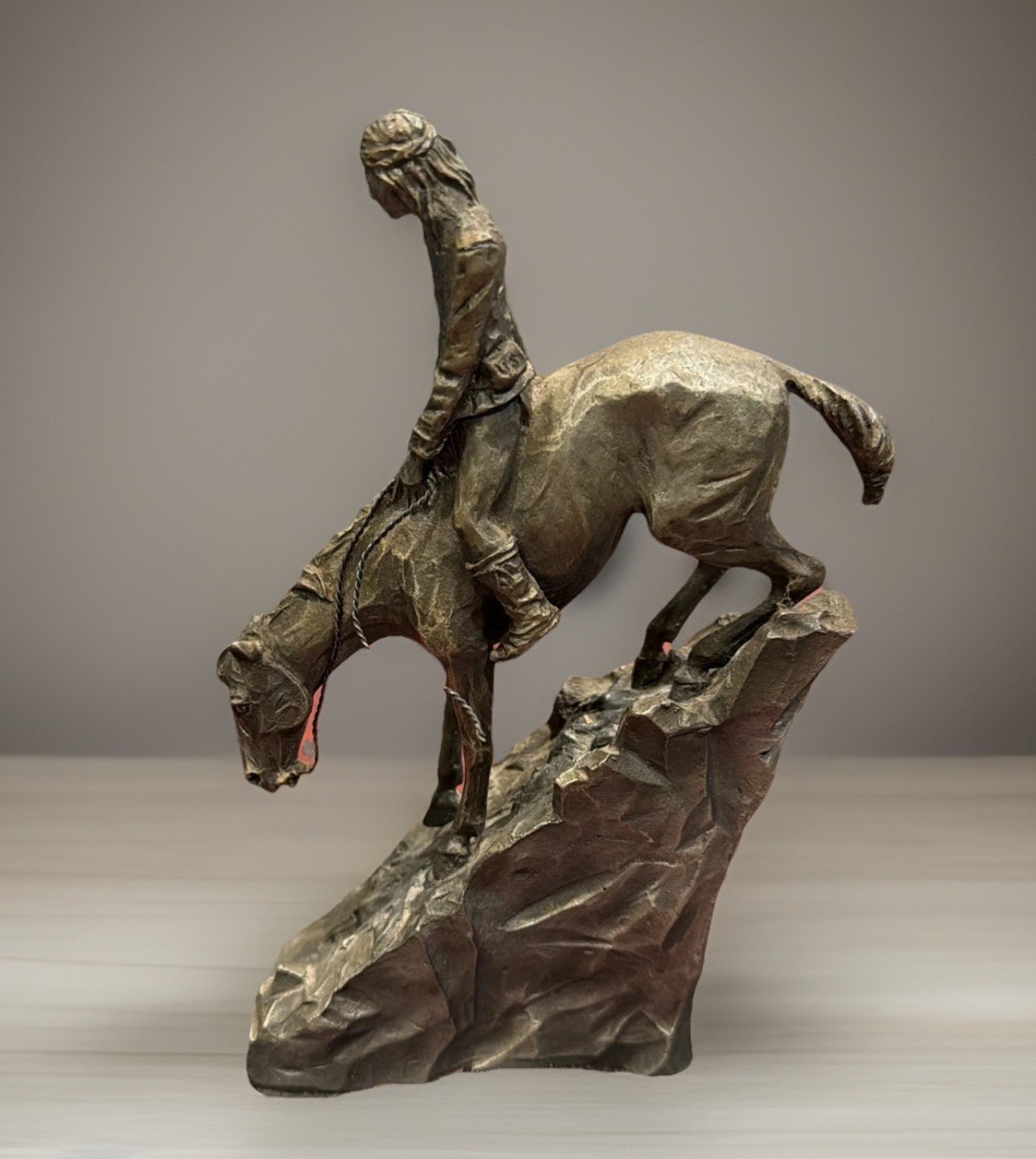 Philip Kraczkowski Worcester Pewter Made In US Apache in Pursuit Sculpture 1971