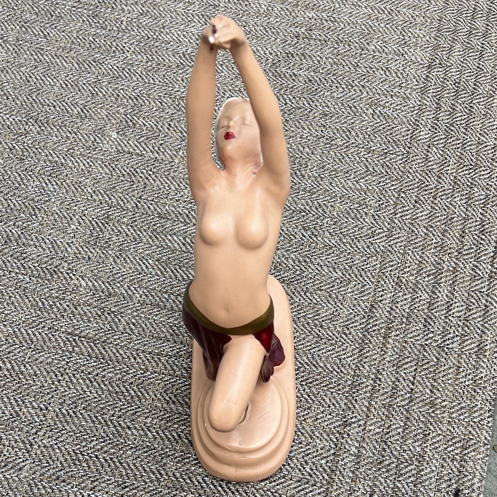 ABCO Vintage Ceramic Flapper Dancer Figurine Burgundy Skirt Gold Accents Painted