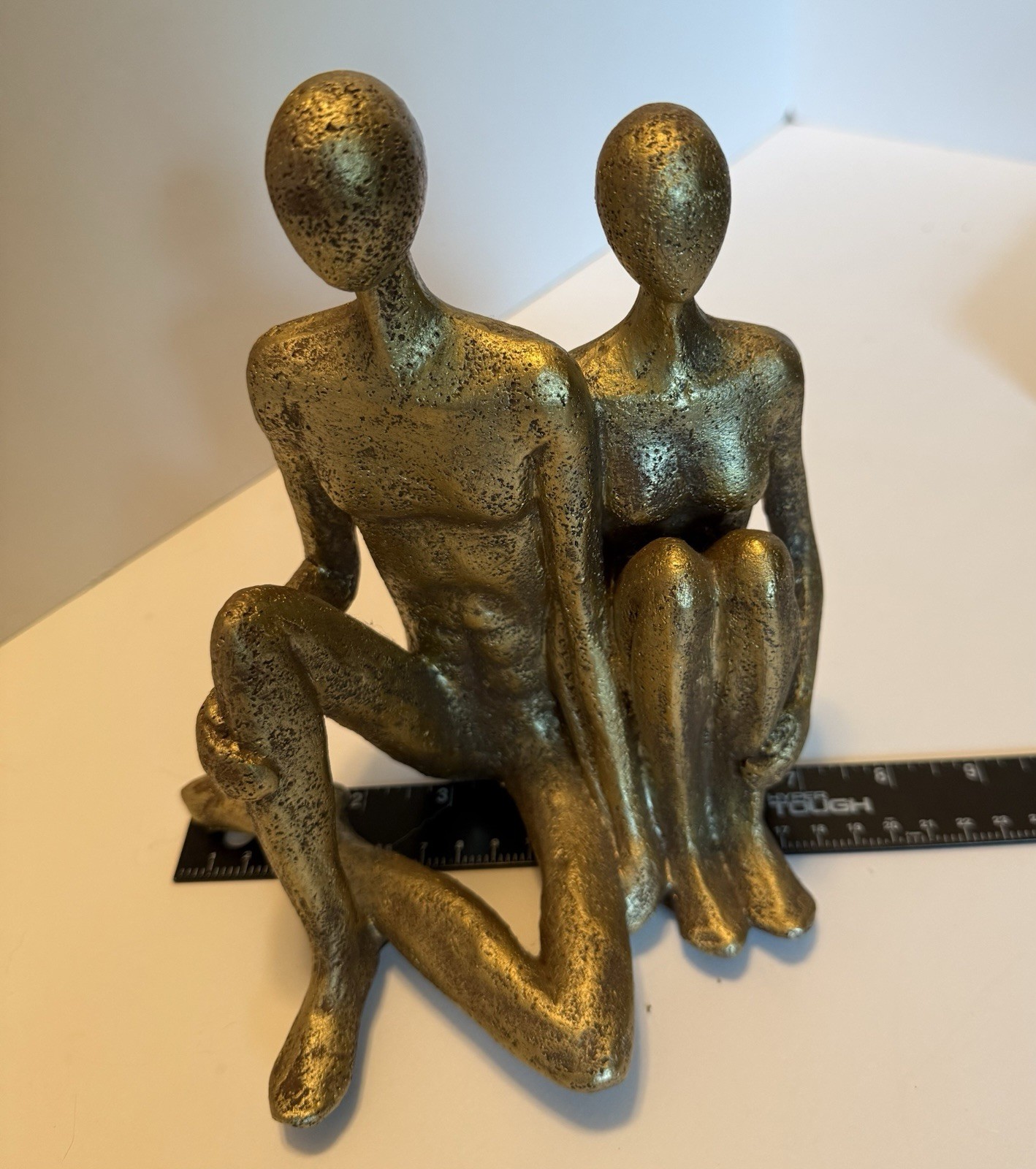 Seated Nude Figural Couple VTG Elegant Decor Gold Toned Resin Abstract Art 8 in.