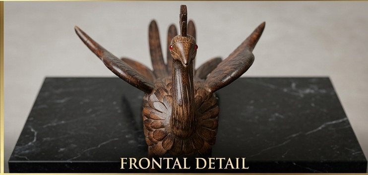 Vintage Hand Carved Wood Peacock Sculpture Handcrafted Bird Figurine Jewel Eyes