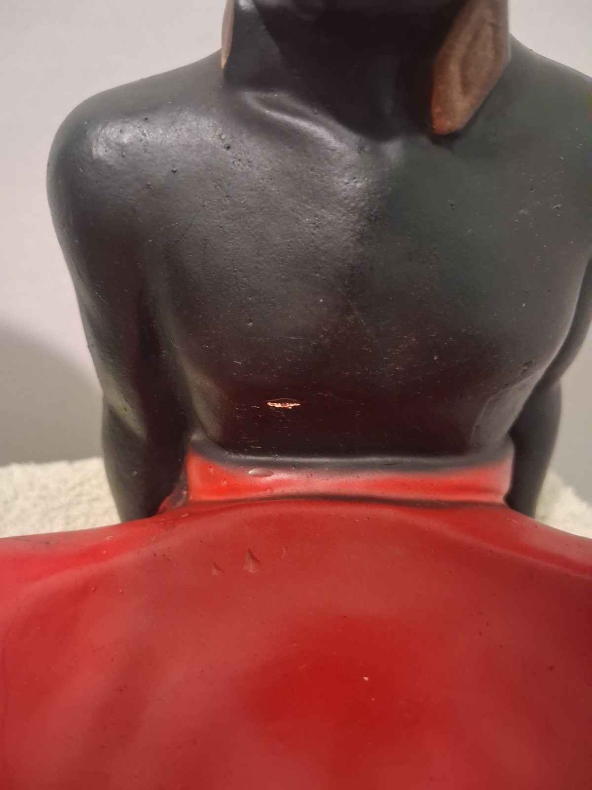 2 MidCentury Blackamoor Chalkware 1950 Nubian Djin-nii(Genies) Red 8″ Trinket
