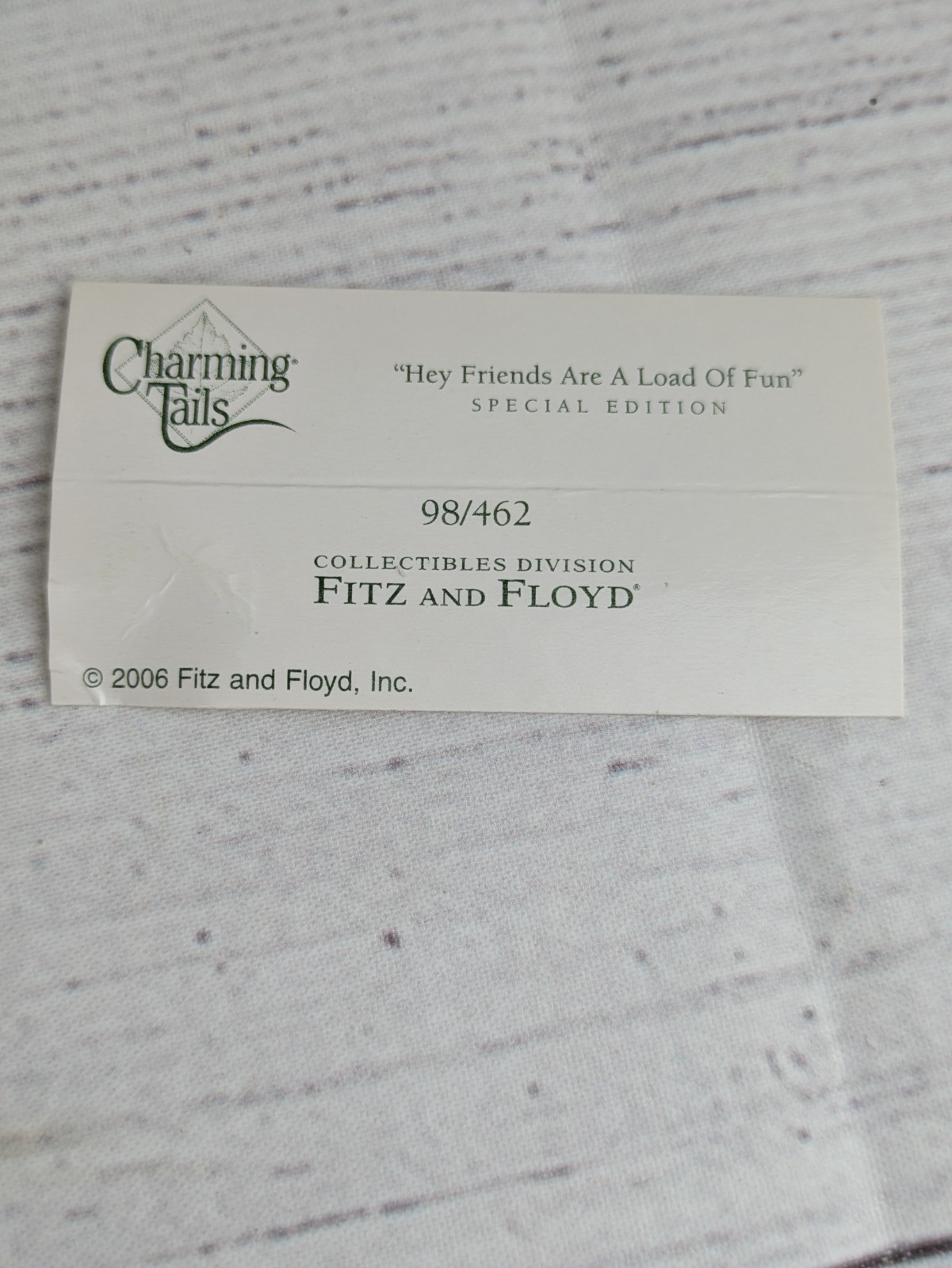 Charming Tails 2006 Fitz & Floyd Hey Friends Are A Load Of Fun 98/462 Special Ed