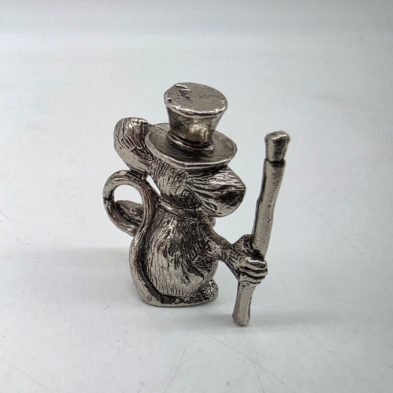 Vintage Silver Tone Mouse Figurine With Top Hat & Cane 1.75″