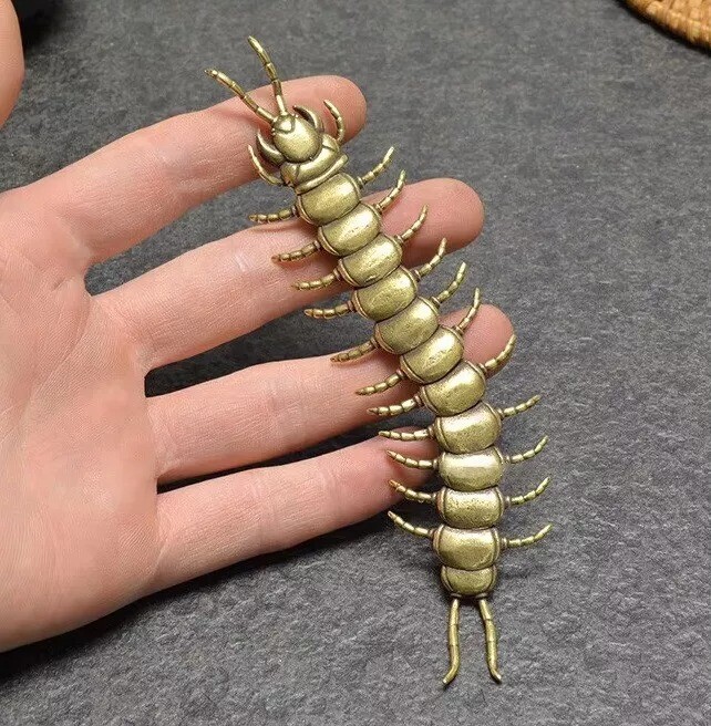 Brass Centipede Figurine Small Animal Statue Table Office Home Decoration Toy