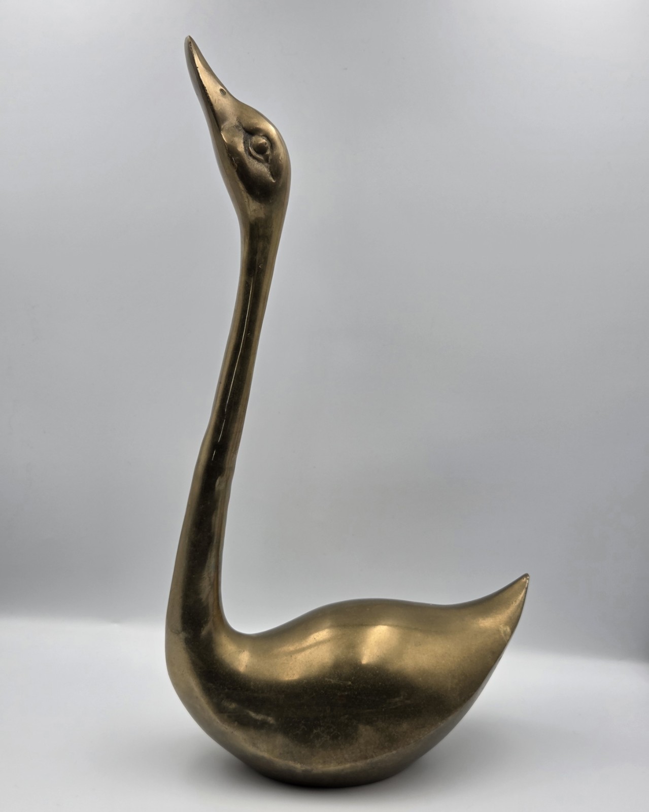 Large Brass Metal Swan Goose Bird Figurine 17.5″ Tall