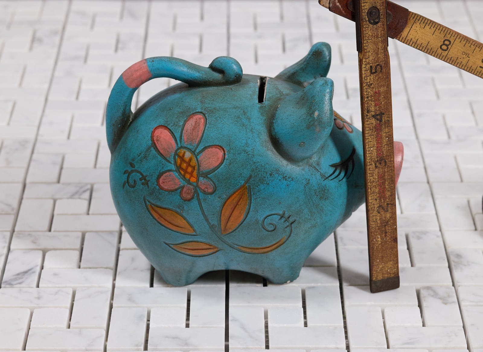 Antique Ceramic Hippie Piggie Bank. CHARMING!!