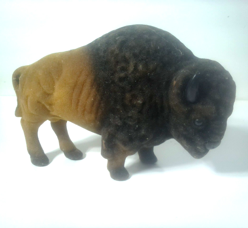 American Bison Buffalo Flocked Figurine Midcentury VTG 8″ Long 6″ Tall