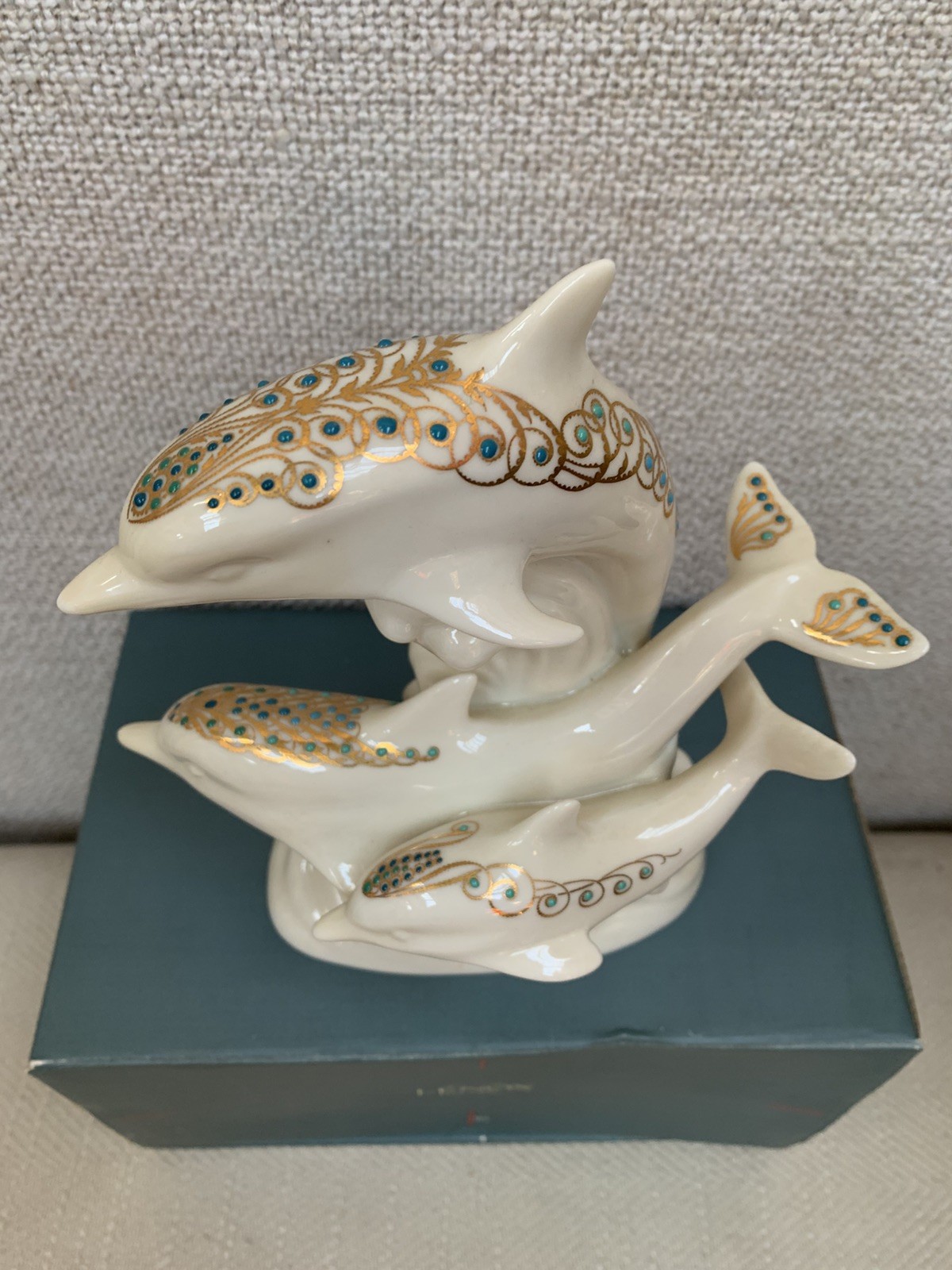 LENOX CHINA JEWEL COLLECTION FROLICKING DOLPHINS FIGURINE
