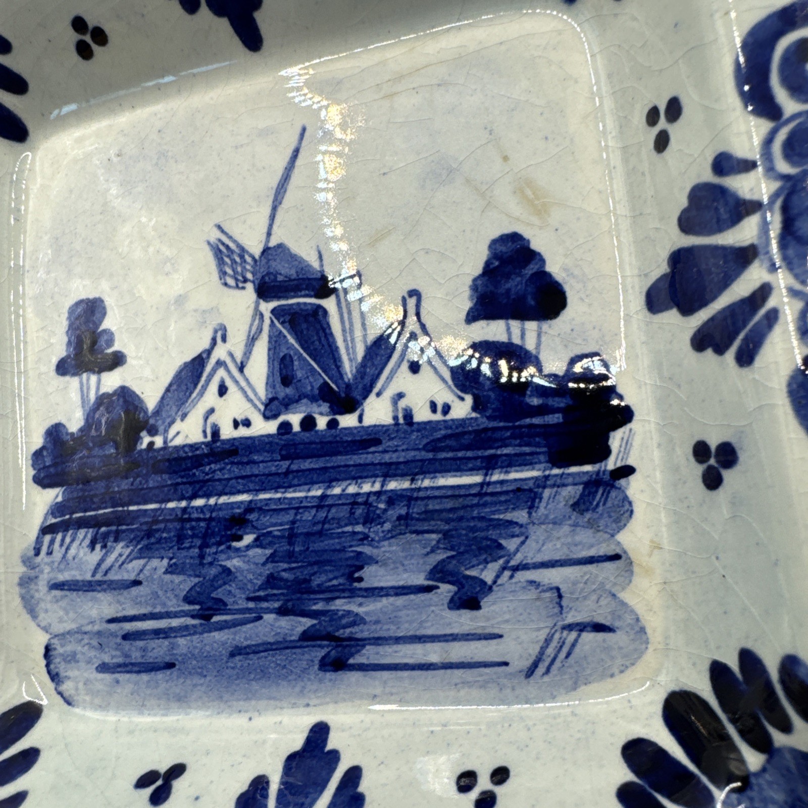 Hand-painted Delft Holland dish Vintage Dutch blue and white trinket dish