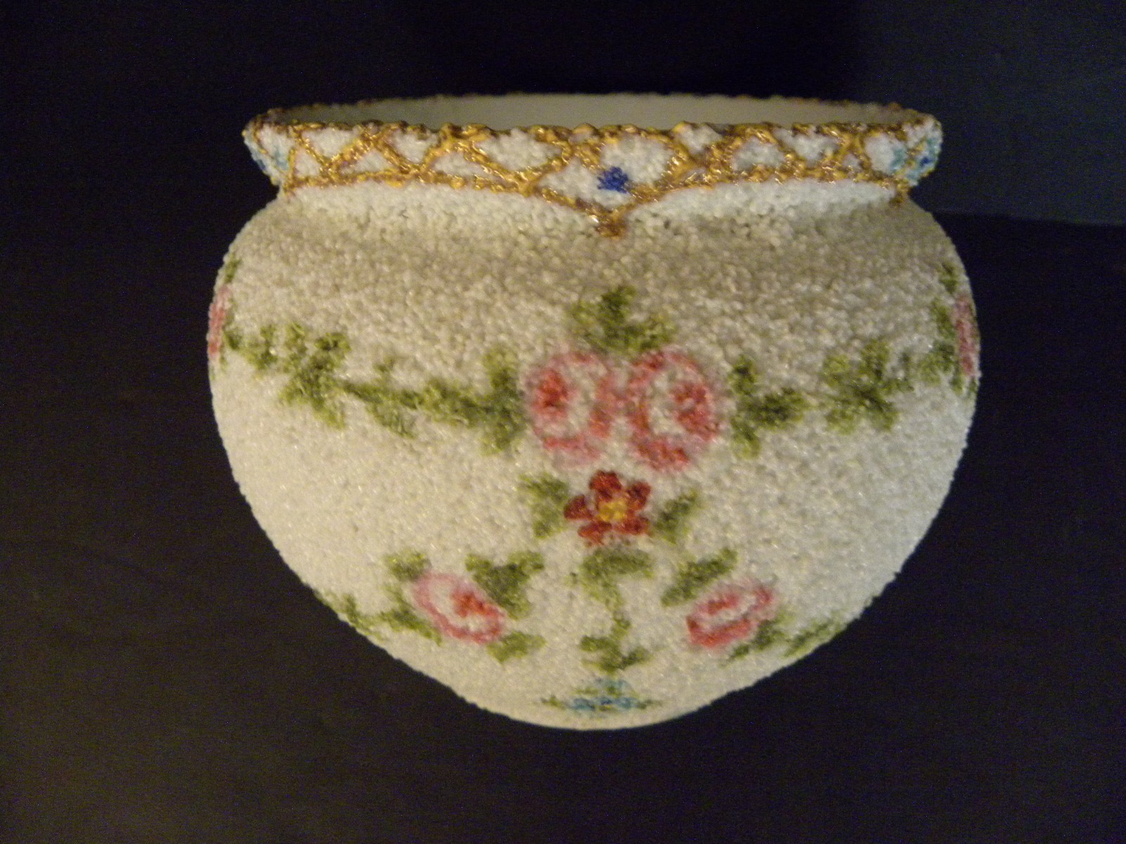 A Small Gebruder Heubach Pot W/ Unique Finish & Decoration Vintage & Rare