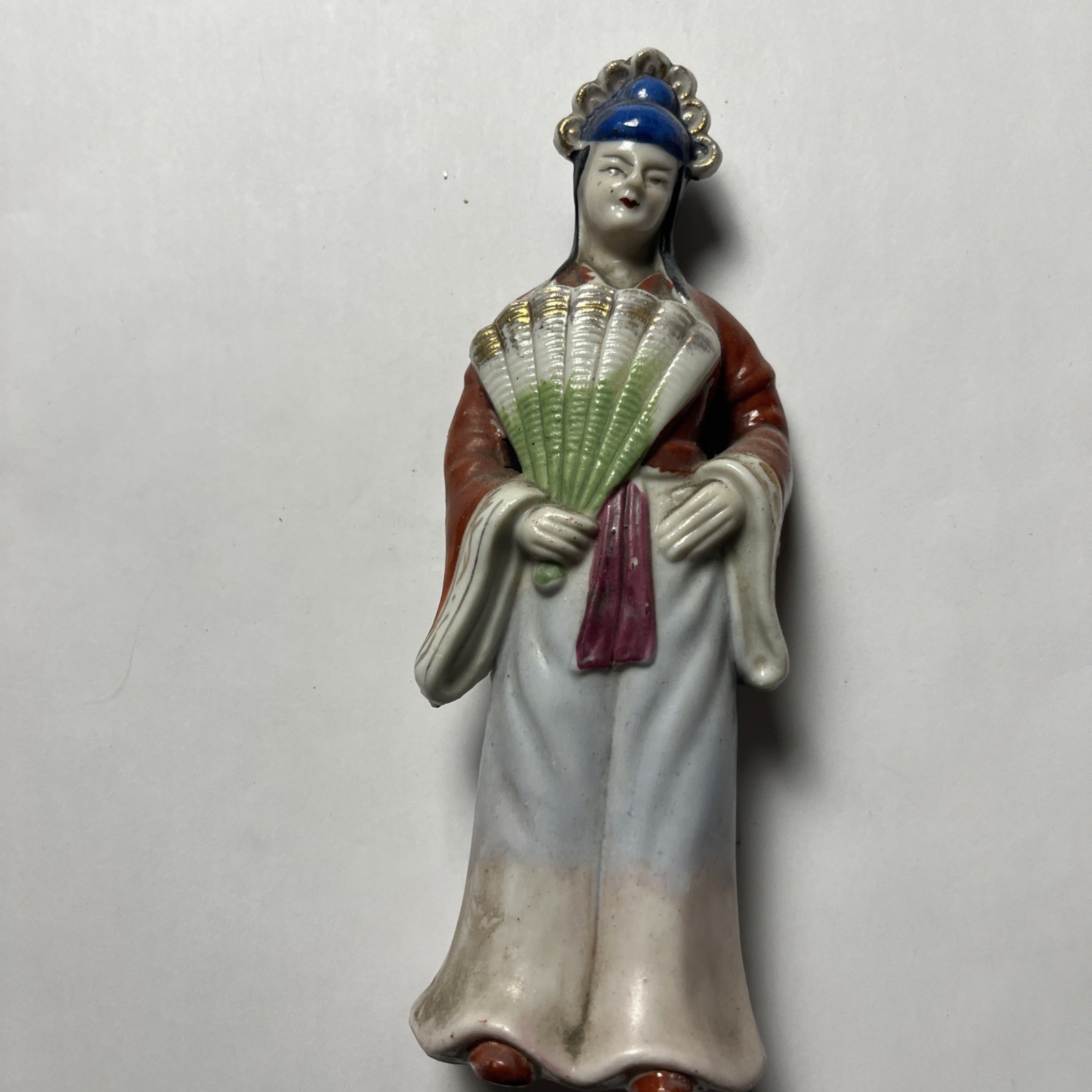 Vintage 6” Porcelain Japanese Woman With Fan Figure Made In Occupied Japan
