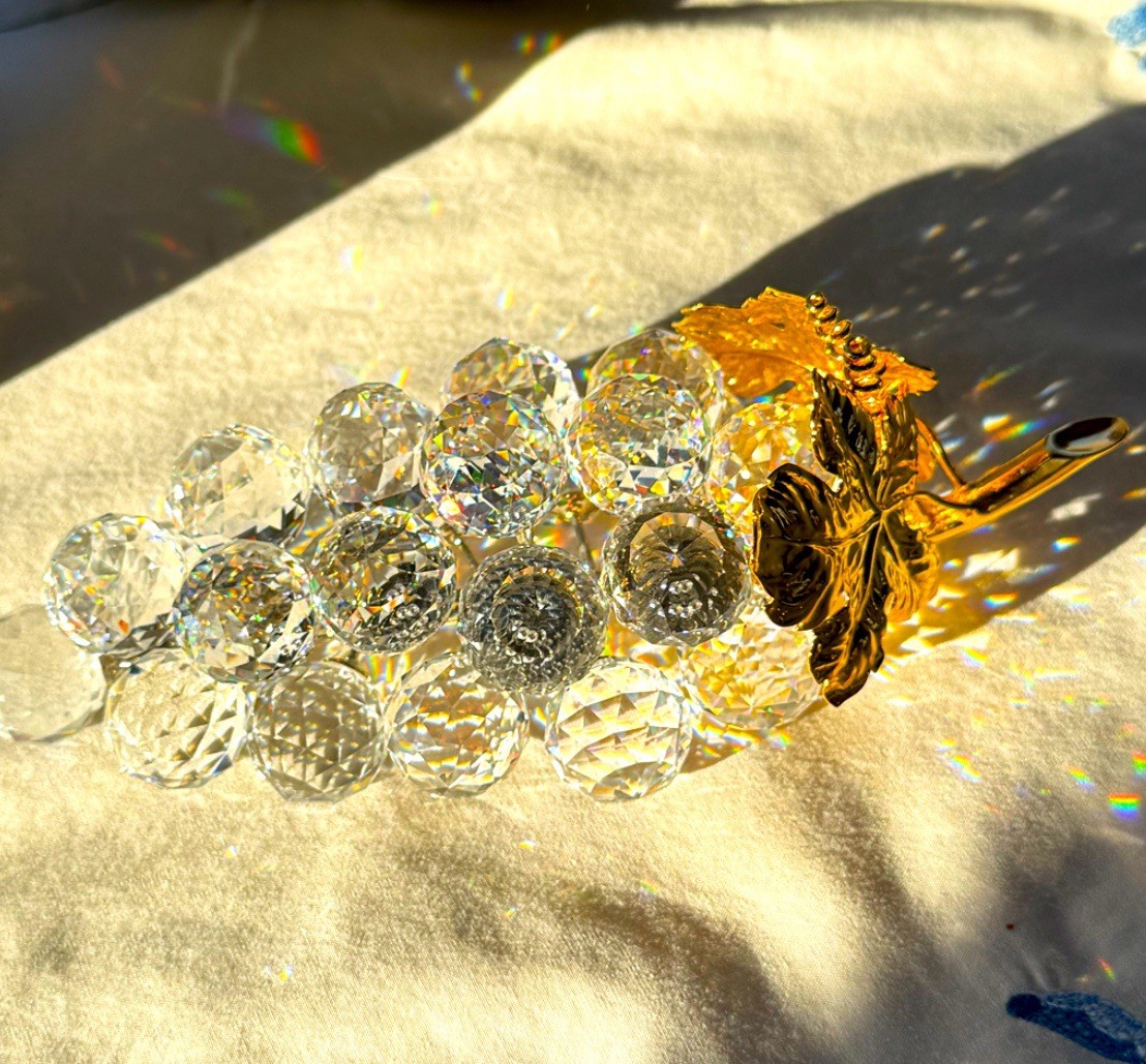STUNNING! Swarovski Crystal Large Grapes Cluster With Gold Leaves Austria 11864
