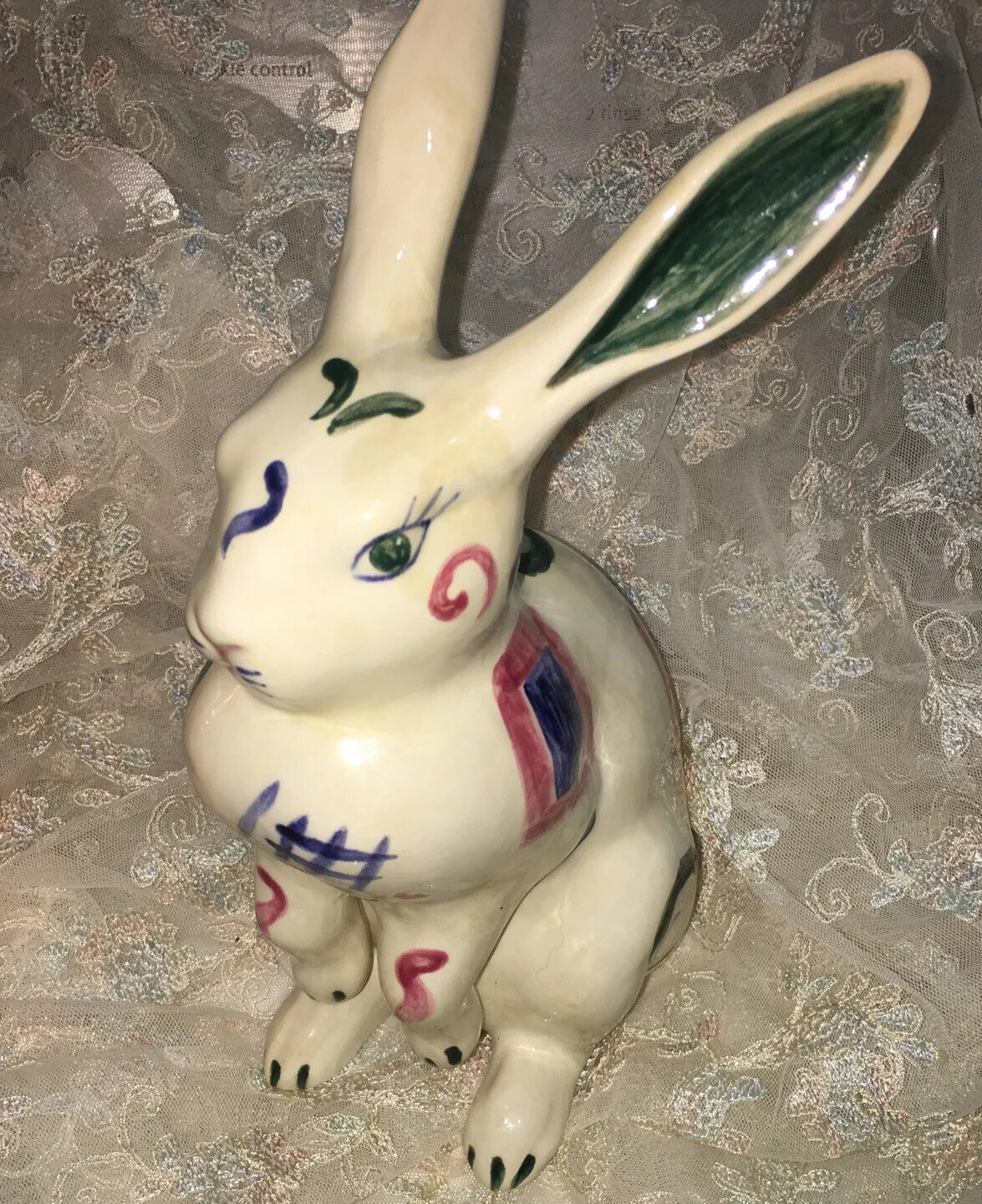 Ceramic Easter Bunny Rabbit Figurine Vintage signed by Artist