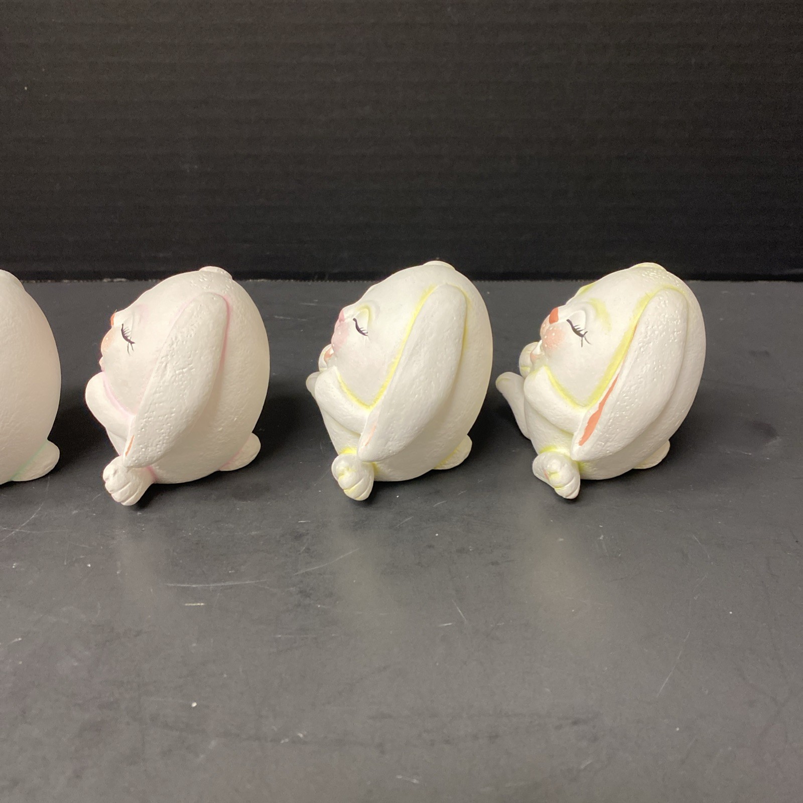 Ceramic Flop Eared Bunny Figurines Easter Joy Egg Shaped Anthropomorphic Scioto