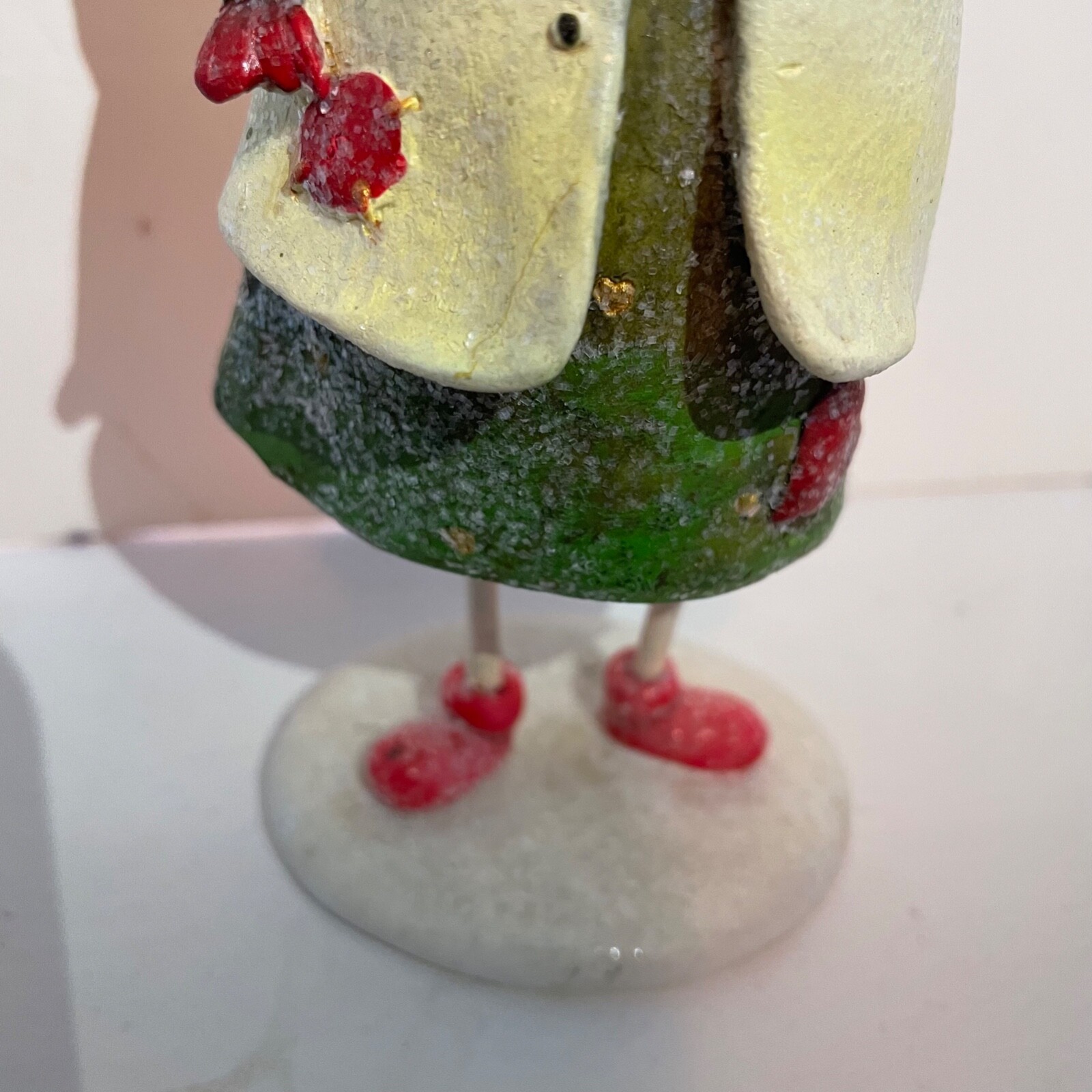 Caroler Figurine White Coat Green Scarf and Hat Red Shoes Song Book