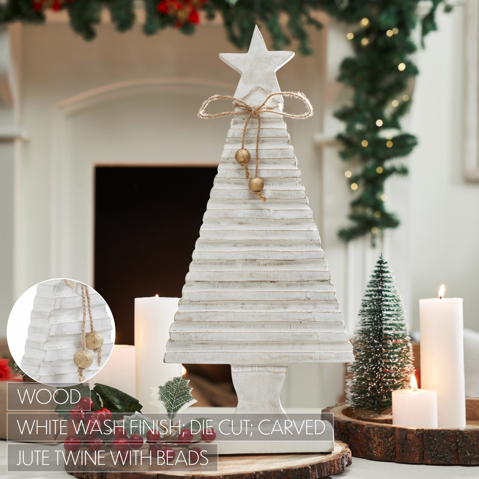 Starbright Distressed White Wooden Tree 17×7.75×2 VHC Brands