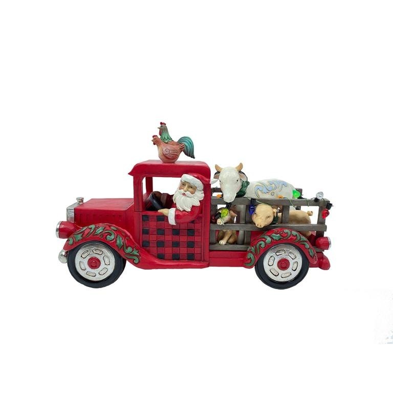 Jim Shore Red Truck Figurine Santa Driving 27 cm Long Farm Animals Stone Resin
