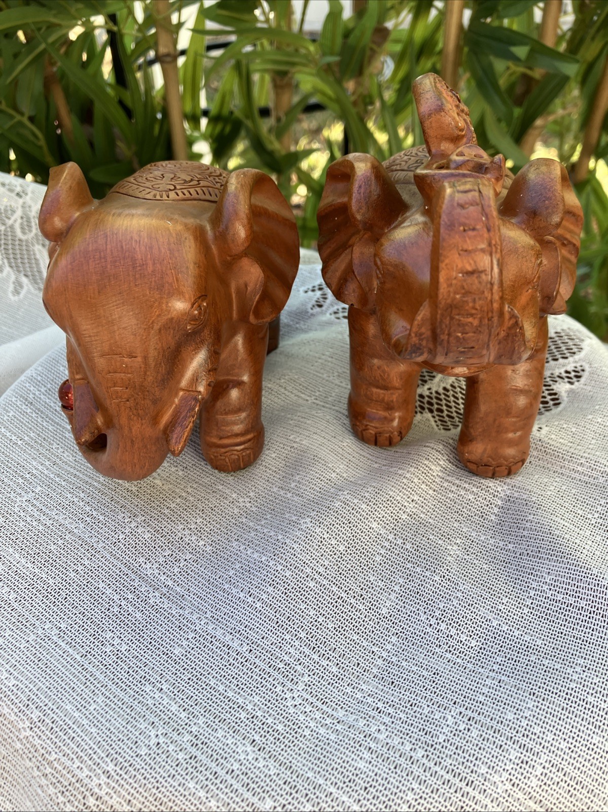 Elephant Sandal Wood Color Home Office Decor Resin Figurine Red Faux Wood Pair