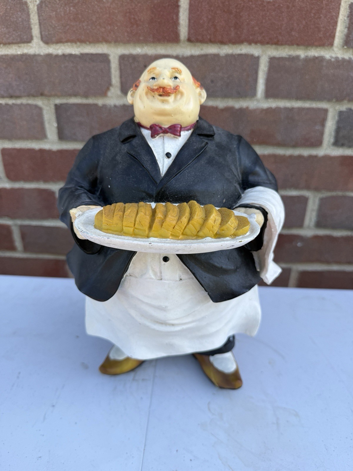 Vintage Resin Fat Chef Butler Figurine 11″ Kitchen Decor Platter Sliced Bread