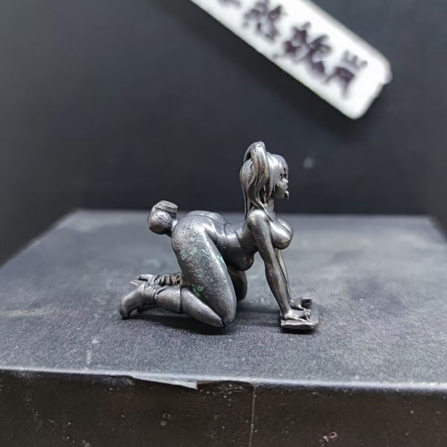 Black Pure Solid Bronze Beauty Nude Girl Wipe The Floor Hand Carved Model Statue