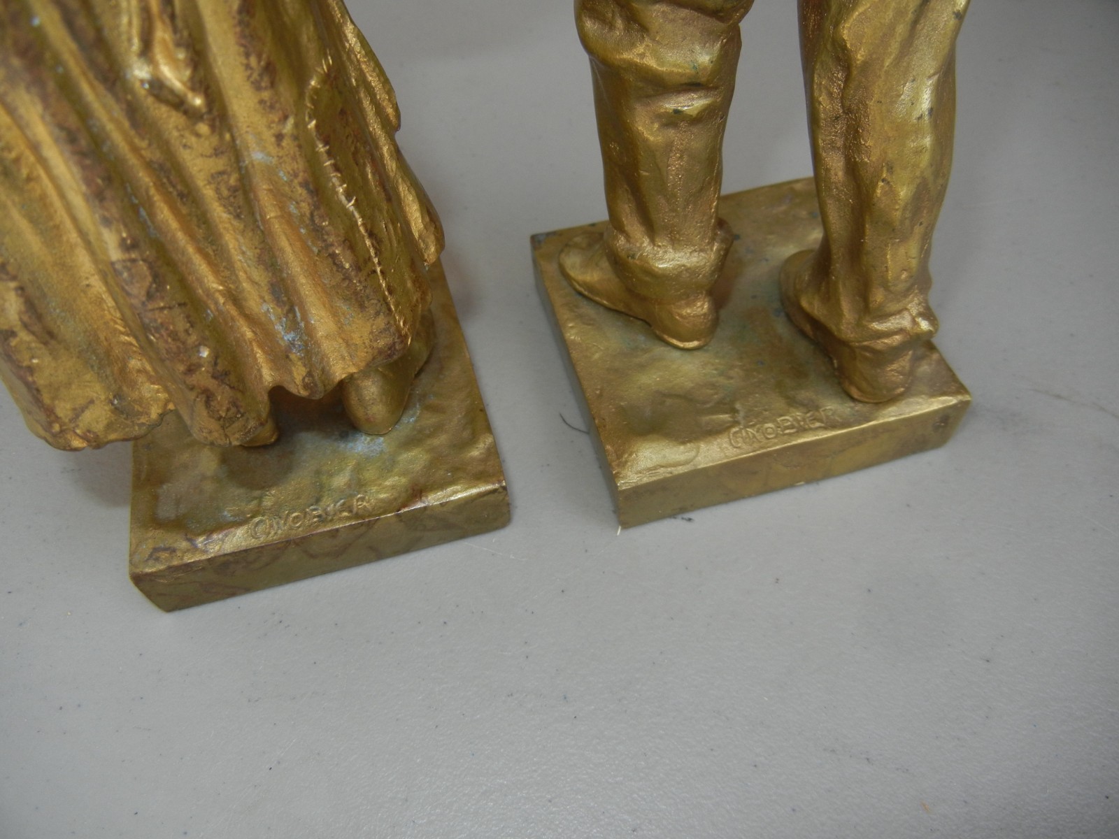 (2) Vintage Collectible Sculptures (bronze?) : Couple / Young Boy & Girl