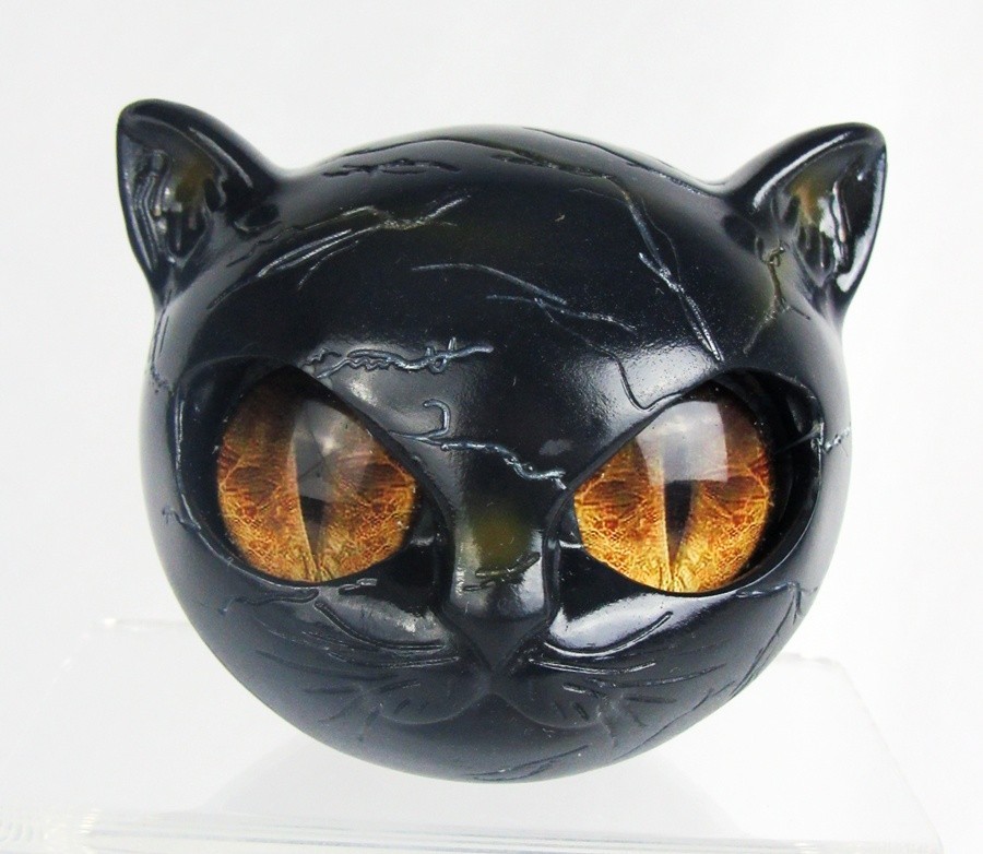 Black Cat Head Yellow Eyes Resin Faux Stone Marble Figurine Halloween Decor