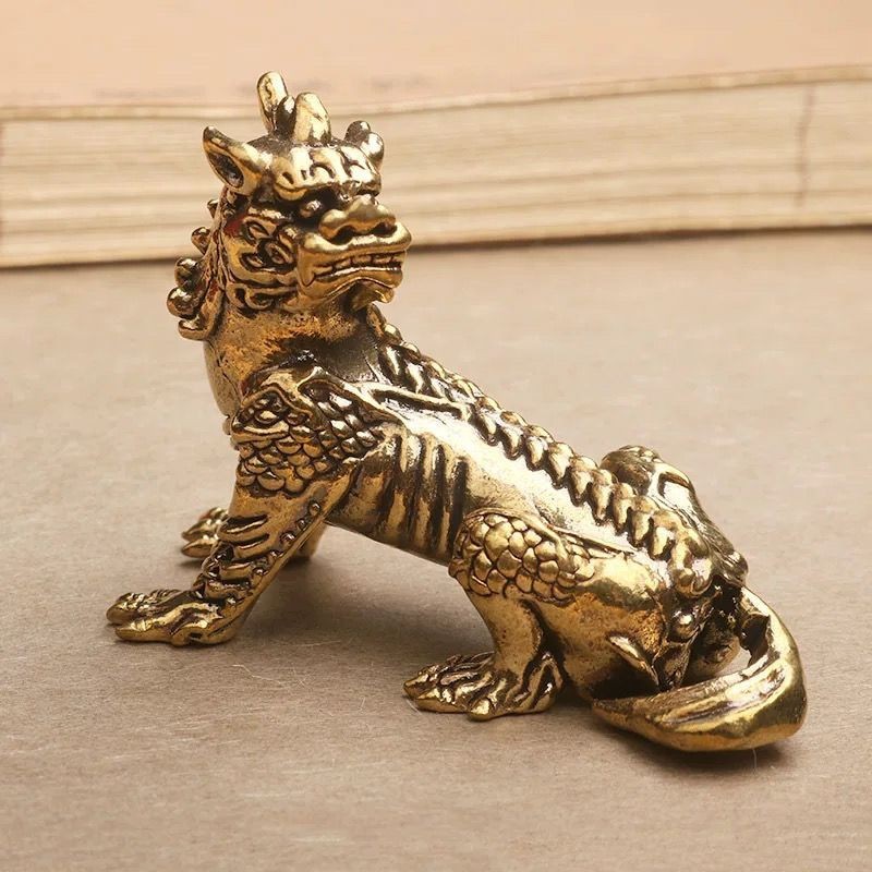 Solid Brass Auspicious Beast 谛听 Statue Tea Pet Table Lucky Wealth Ornament Gift