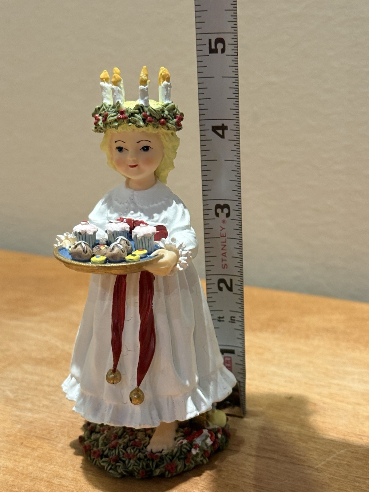 Saint Lucia Figurine Girl w/ Candles & Cakes, Internat’l Santa Claus SWEDEN EUC