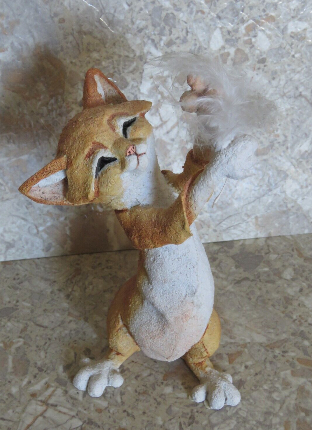 Country Artists A Breed Apart Fluffy Orange Tabby Kitten Cat Feather Figurine 7″