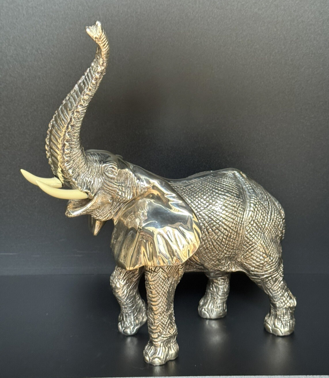 D’ARGENTA Silver Clad Elephant Mexico Figurine Trunk Up 12″ Father’s Day! READ!