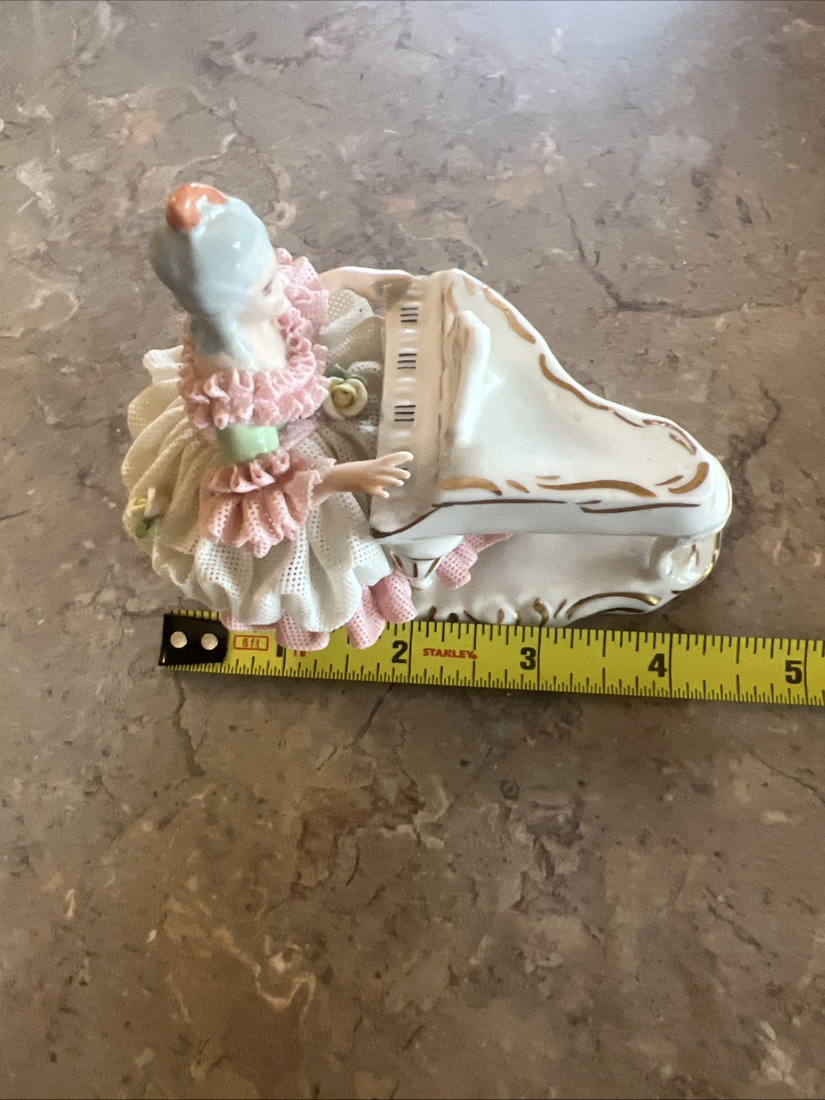 Dresden Figurine Porcelain Lace Lady Playing Piano