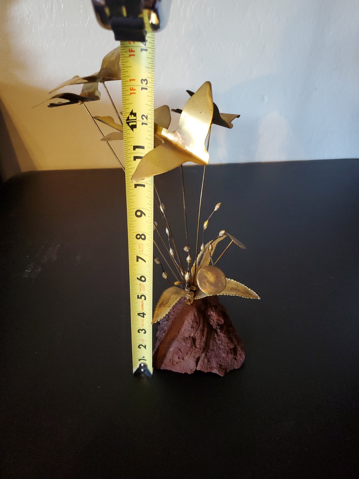 Vintage MCM Brutalist METAL Copper/Brass DUCKS Flying SCULPTURE On Lava Rock