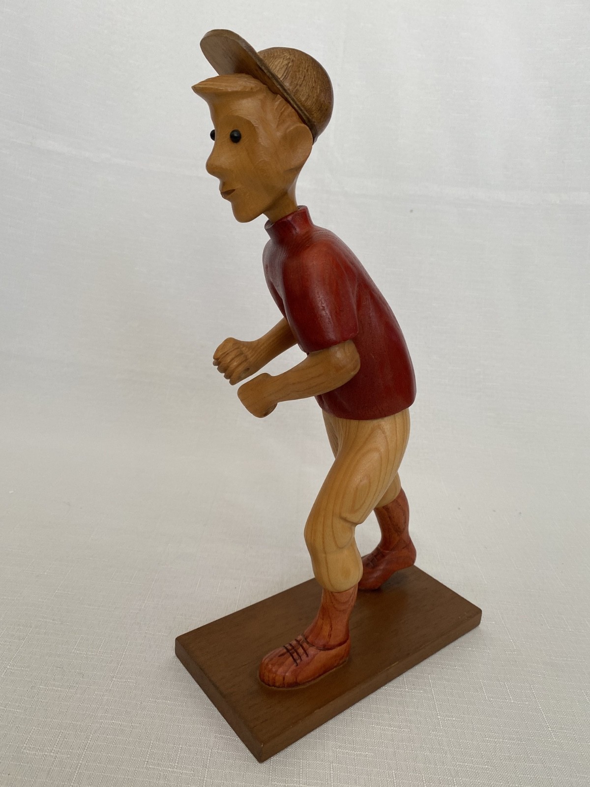 Vintage Hand Carved Wood Baseball Player Figurine Italy 12” Folk Art Missing Bat