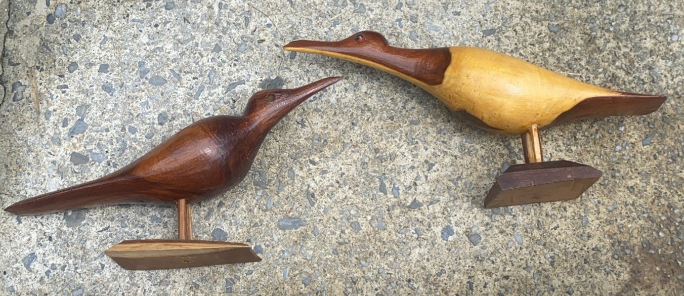 Mid Century Modern Carved Wooden Bird Sculptures MCM Lot Of Two