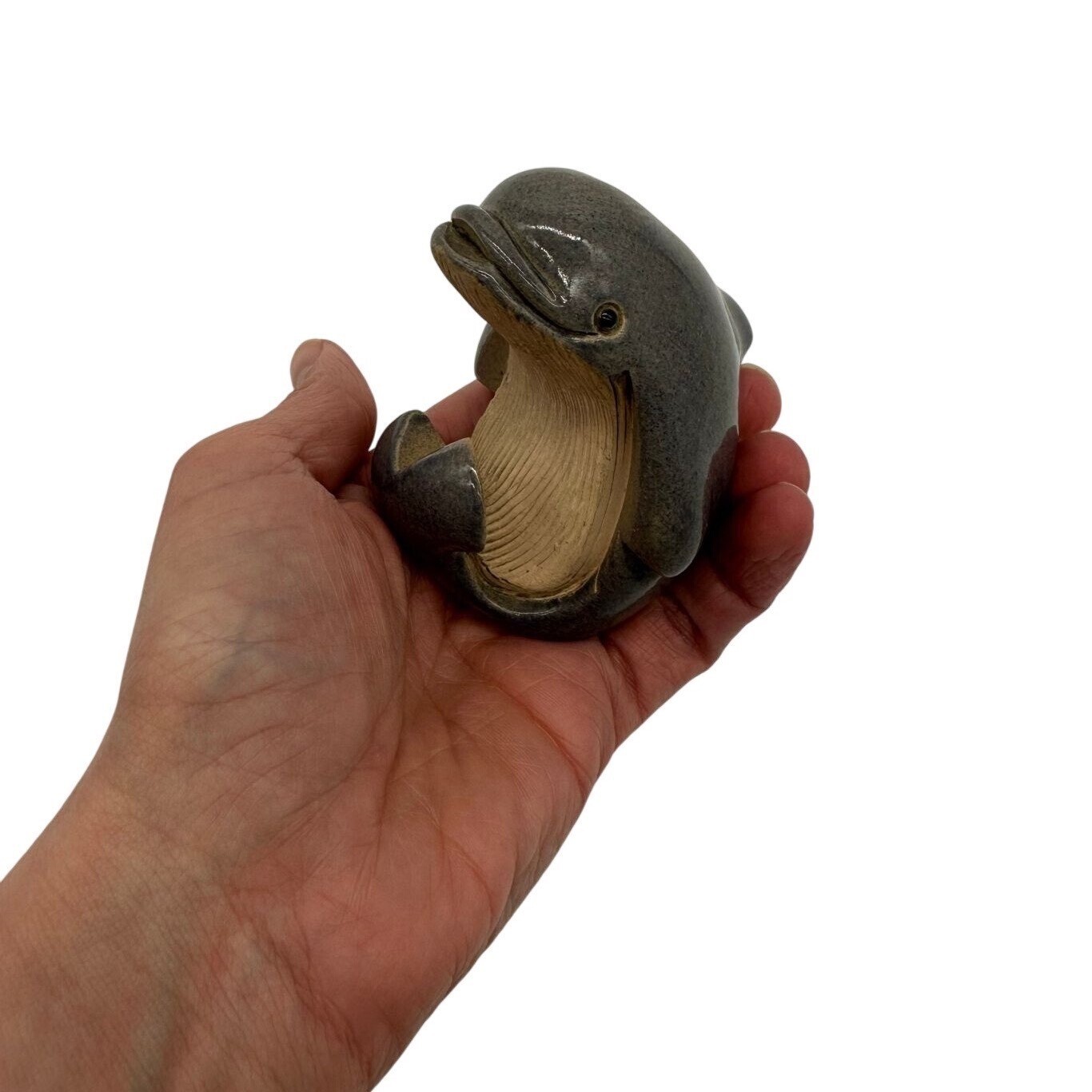 Vintage Artesania Rinconada Dolphin Hand Carved Figurine Signed Uruguay AR Gray