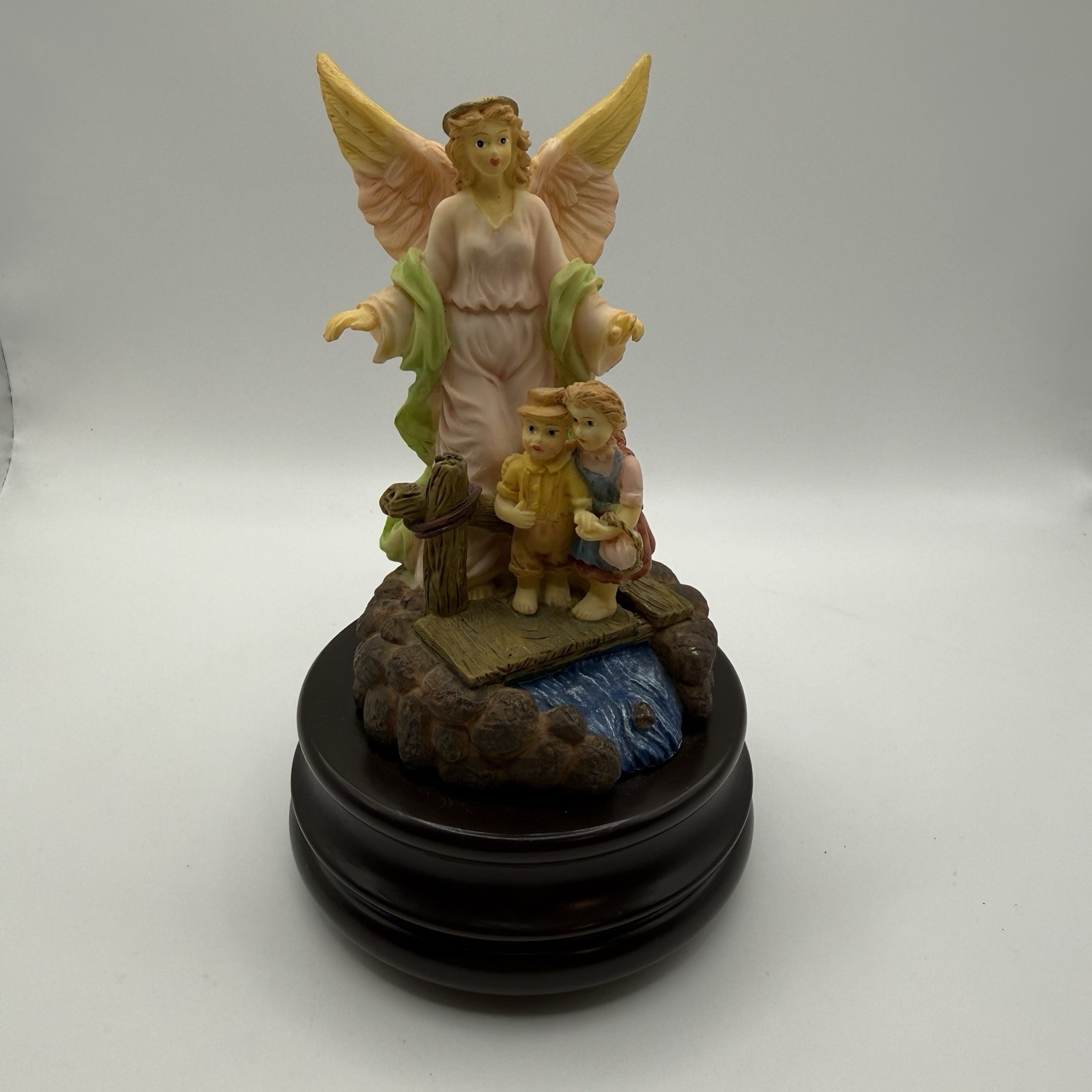 1997 Young’s Inc Guardian Angel w/ Children Music Box Figur 4647AA Amazing Grace