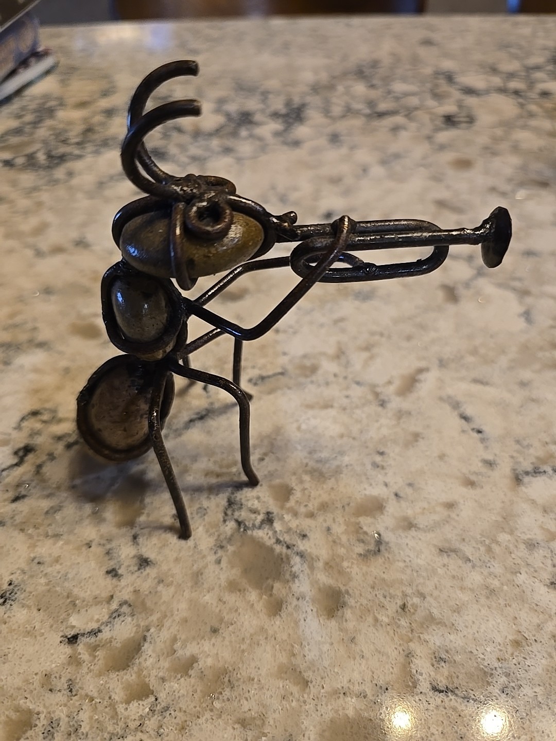 Metal Trumpet Playing Ant Stone Art Sculpture Unique Vintage Aprox 5″x5″
