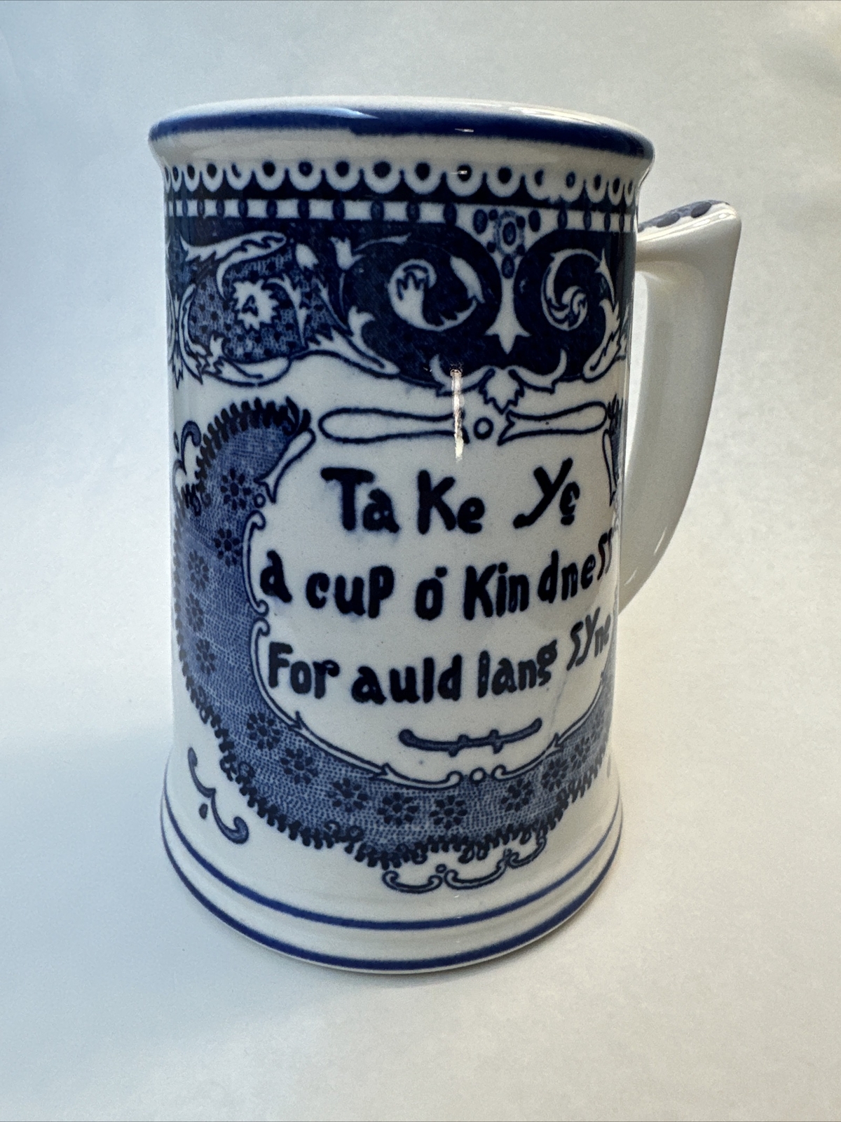Vtg Enesco Imports Blue & white Delft Large Mug NOS “Take a Cup O’ Kindness”