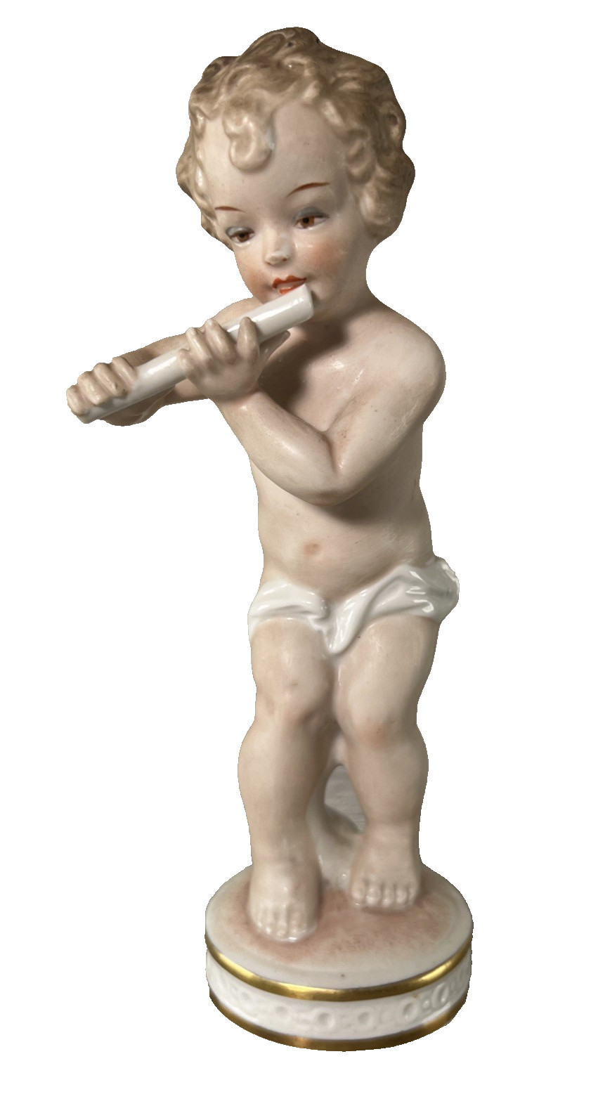 Vintage Capodimonte Cherub Boy Playing Flute Porcelain Figurine Italy 6.5″ Tall