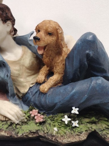 Giovanni Collection Sculpture. Lady And Man With Dog At Picnic Nesting Birds.