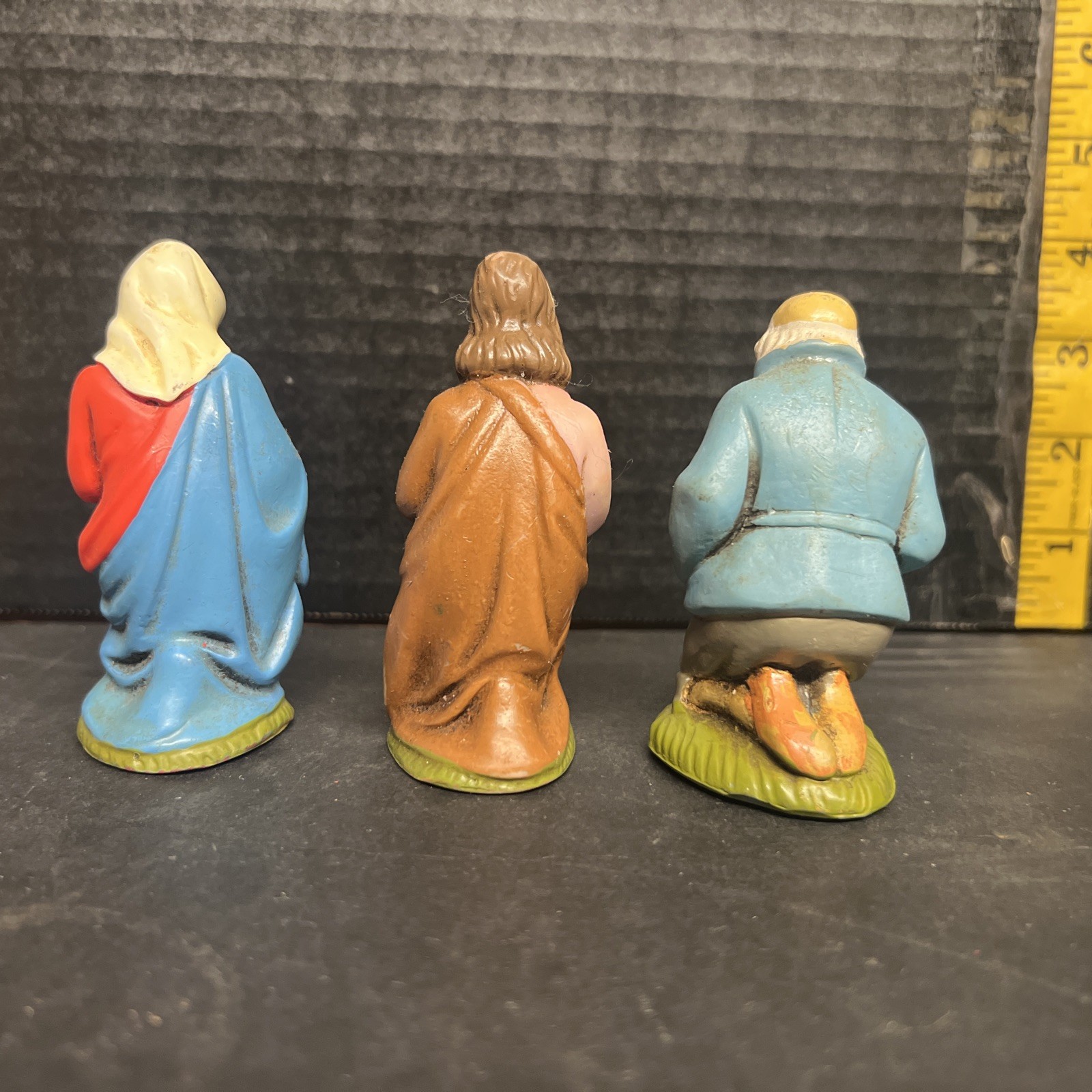 Vintage German Vinyl Figurines Nativity Kneeling lot of 3