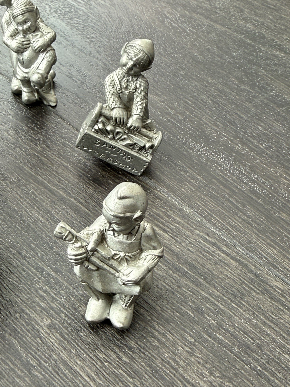 VTG Pewter Port Christmas Santa Claus Miniature Toy Workshop 8 Figures Elf Elves