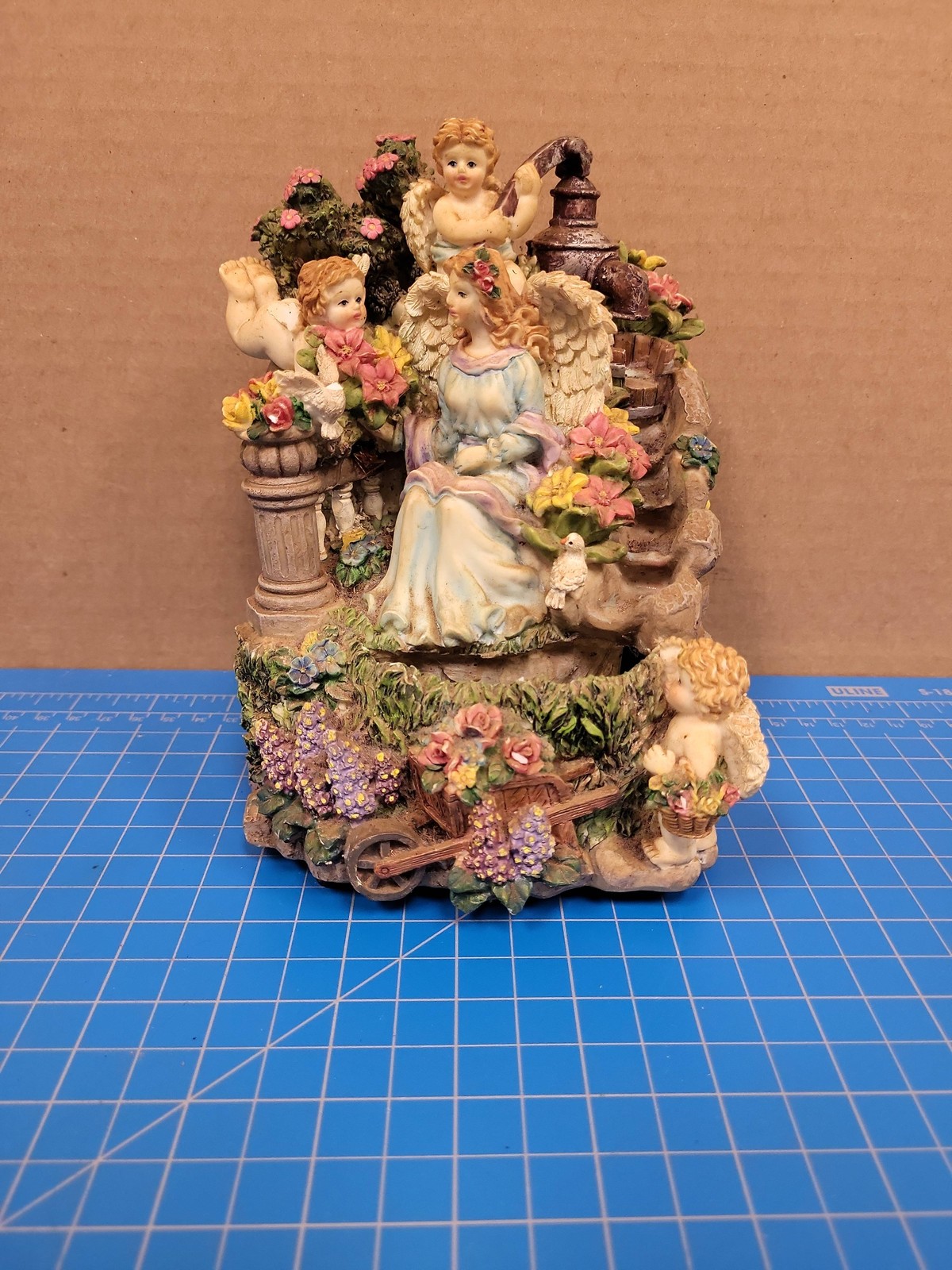 Angel Cherub Garden Figurine Musical Light Up Water Pump Scene Resin Sculpture