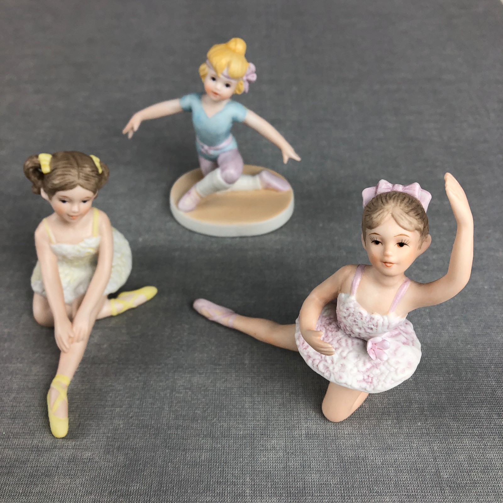 ENESCO Ballerina Girl lot of 3 Figurines Bisque Porcelain Ballet Practice 1980s