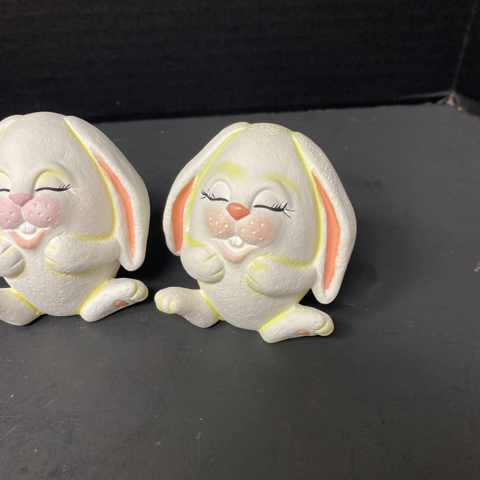 Ceramic Flop Eared Bunny Figurines Easter Joy Egg Shaped Anthropomorphic Scioto