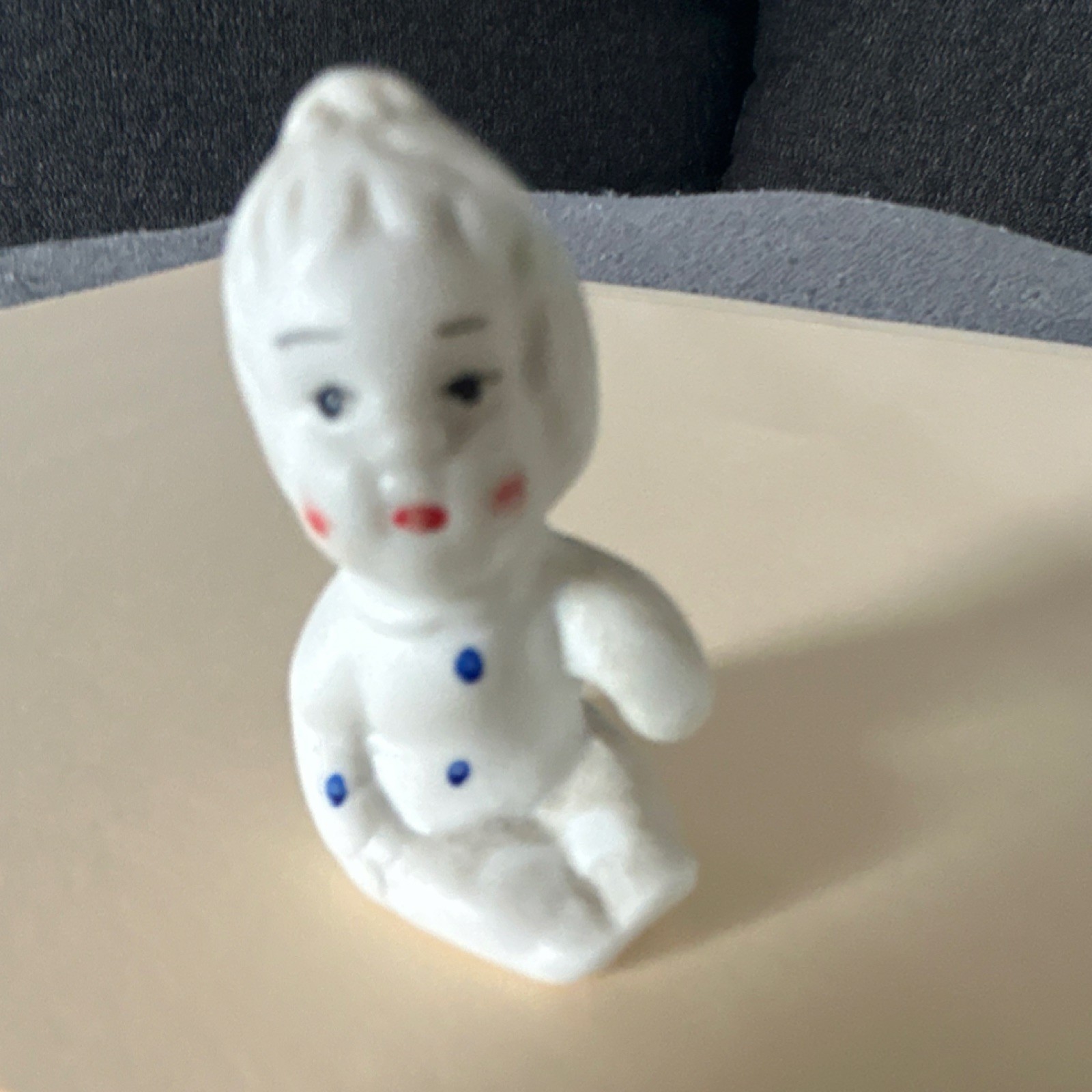 Small Ceramic Baby Figurines, Hand-Painted Polka Dot Blue Red, Matte Finish