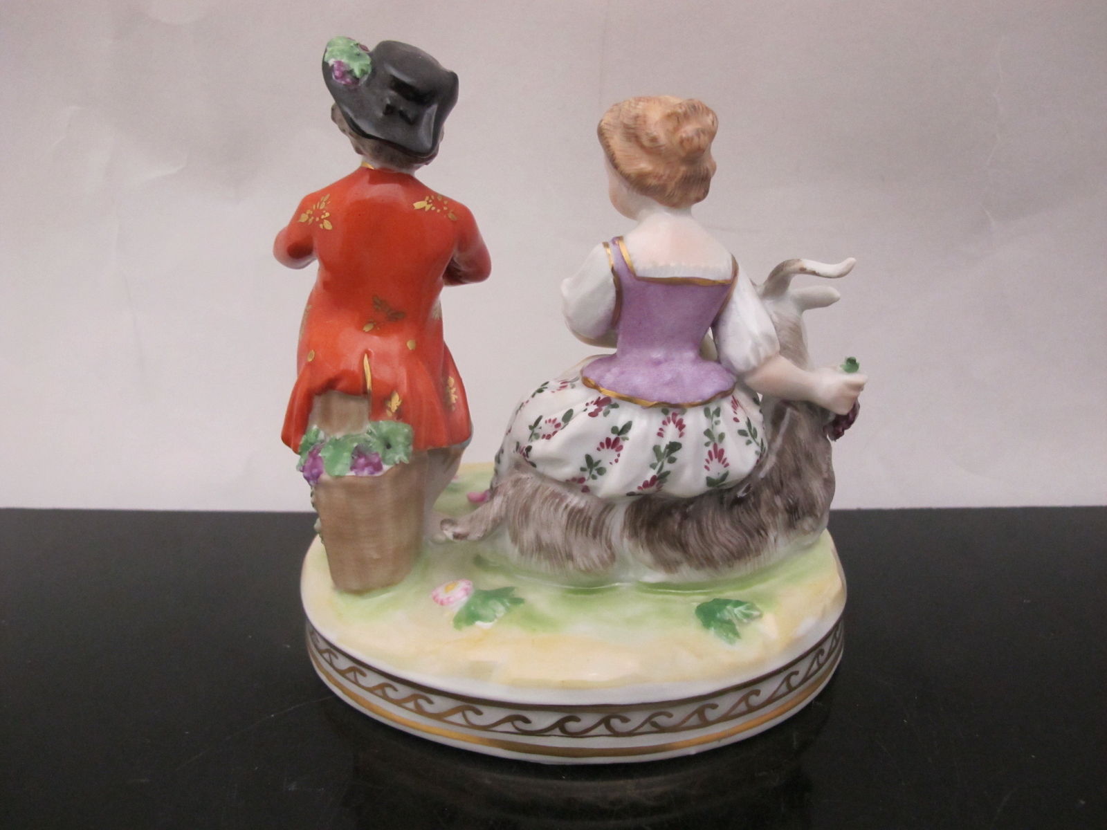 DRESDEN German Young COUPLE Boy with FLUTE & Girl with Goat Porcelain Figurine