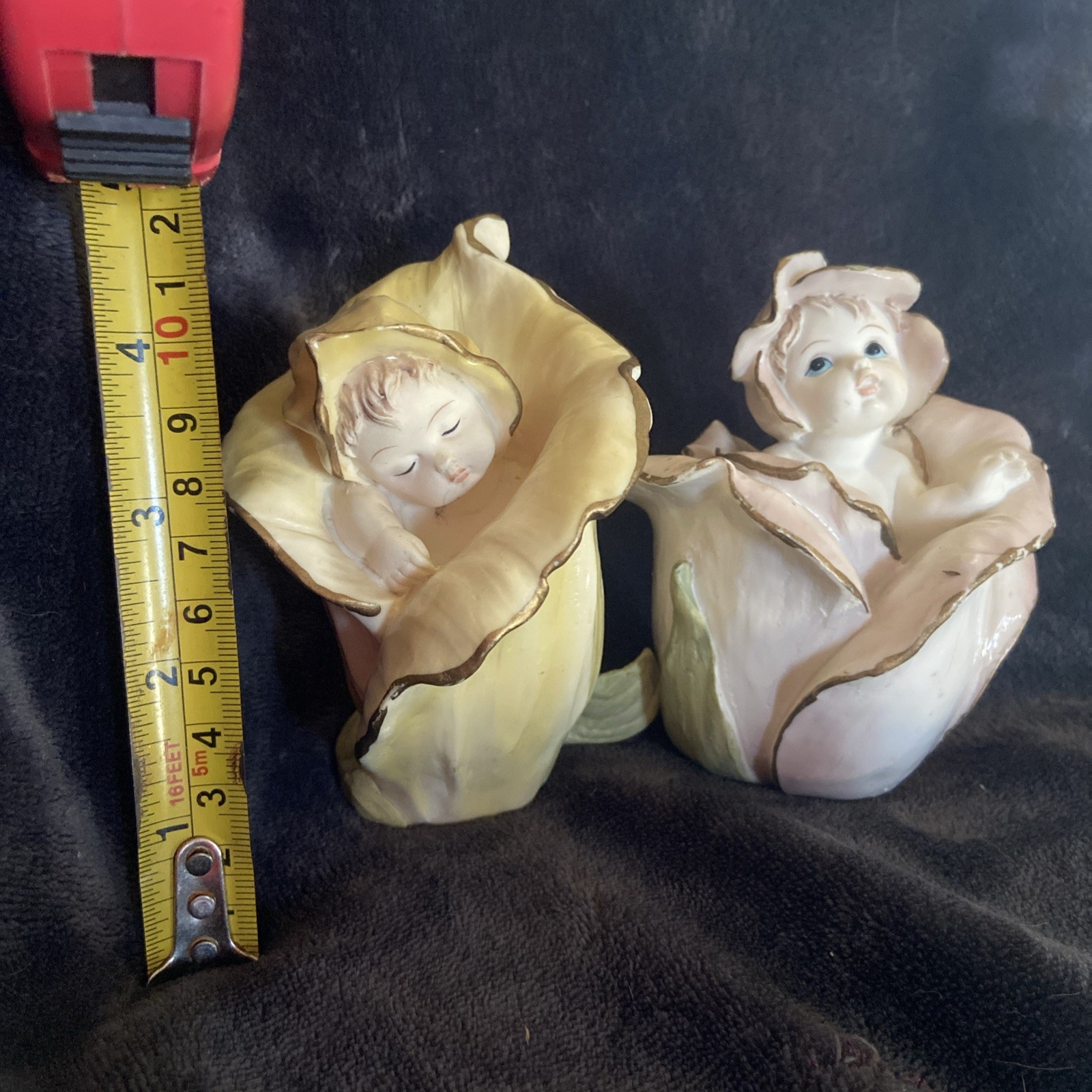 Two Vintage Porcelain Babies Wrapped In Detailed Flowers